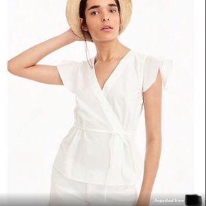 VGUC J. Crew White Poplin Side Tie V Neck Blouse